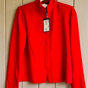 St John Collection Women's Red Knit Full Zip Cardigan Jacket  8 NWT Quiet Luxury